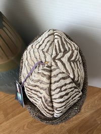 Image 4 of H.O.D. Knitted Brim Hat Beige & Tan Zebra Pattern Velvet Crown W/Tan Sparkle Knit Brim