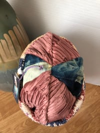 Image 4 of H.O.D. Knitted Brim Hat Pale Pink Pinched Velour & Denim Panel Crown W/Floral Knitted Brim