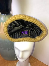Image 5 of H.O.D. Knitted Brim Hat Purple Flower Pattern Velvet Crown W/Dark Mustard Cable Brim