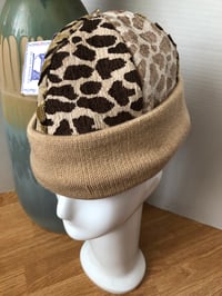 Image 3 of H.OD. Knitted Brim Hat Tan Leopard Velvet 2-Tone Panel W/Tan Tight Knit Brim