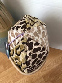 Image 4 of H.OD. Knitted Brim Hat Tan Leopard Velvet 2-Tone Panel W/Tan Tight Knit Brim