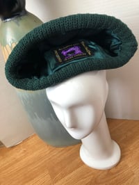 Image 5 of H.O.D. Knitted Brim Hat Cream & Green Velour Crown W/Tassel, Cable Knitted Brim