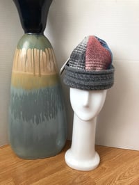 Image 1 of H.O.D. Knitted Brim Hat Denim & Wool Plaid Fabric W/Gray Thick Cable Knit Brim