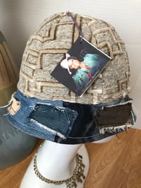 Image 2 of H.O.D. Dome Bucket Hat Ikat Velvet & Textured Crown W/ Denim Patch Accent Brim