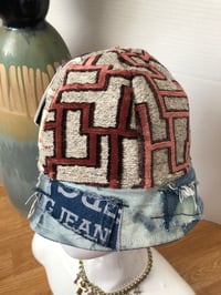 Image 3 of H.O.D. Dome Bucket Hat Ikat Velvet & Textured Crown W/ Denim Patch Accent Brim