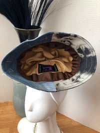 Image 5 of H.O.D. Dome Bucket Hat Ikat Velvet & Textured Crown W/ Denim Patch Accent Brim