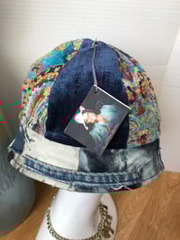 Image 2 of H.O.D. Dome Bucket Hat Paisley Velvet Crown W/Denim Patches Accent Brim