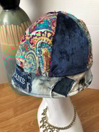 Image 3 of H.O.D. Dome Bucket Hat Paisley Velvet Crown W/Denim Patches Accent Brim