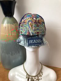 Image 1 of H.O.D. Dome Bucket Hat Paisley Velvet Crown W/Denim Patches Accent Brim