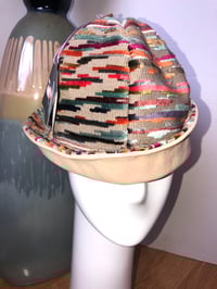 Image 3 of H.O.D. Dome Bucket Hat Multi-Color Velvet Ikat Pattern Crown & Brim  W/Leather Accent Trim