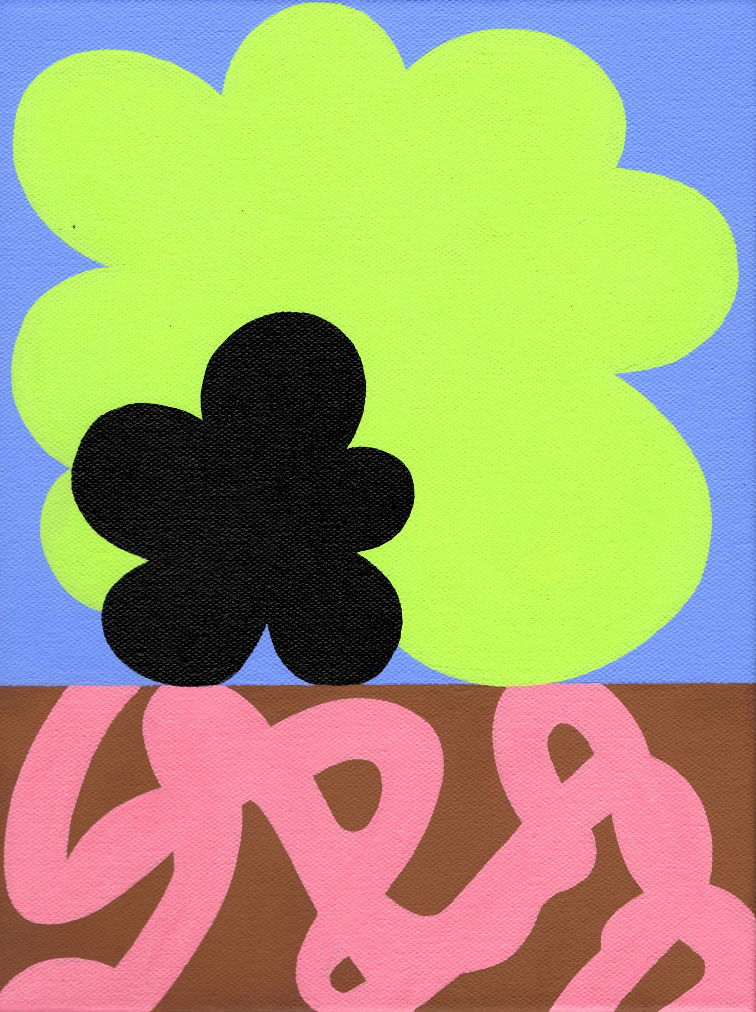 Image of Blommor i närbild lime och svart (Flower close-up lime and black) Acrylic on canvas 2022