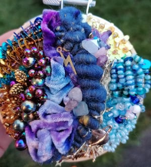 Beaded embroidery hoop 2 ( blues/ purple/ gold)