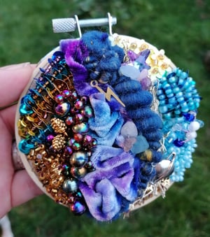 Beaded embroidery hoop 2 ( blues/ purple/ gold)