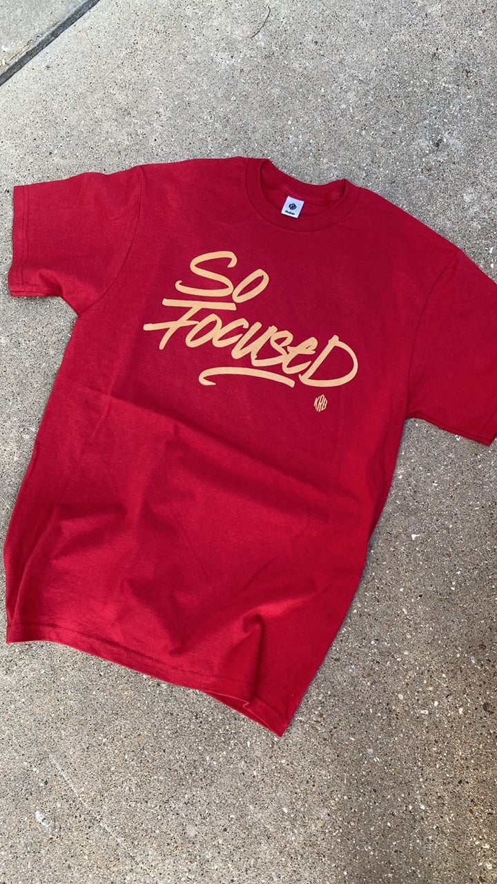Image of So Focused Tee Red / Tan Letter 