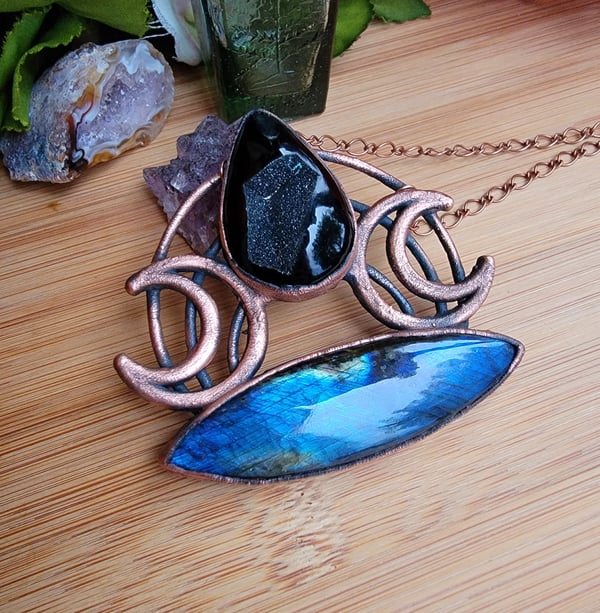 Image of Druzy Agate + Labradorite Celestial Pendant