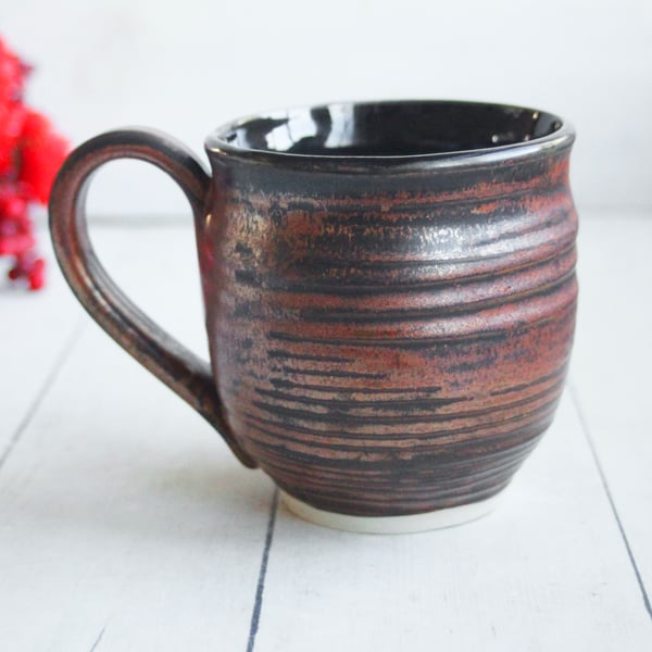 Image of Copper and Black Pottery Mug, 14 Ounce Handmade Coffee Cup, Made in USA
