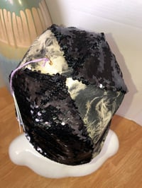 Image 2 of H.O.D. Bucket Hat Black Sequins & Denim Panel Crown W/Reversible Black Luxe Denim Side