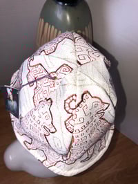Image 5 of H.O.D. Bucket Hat Cream Linen Embroidery China Dogs W/Solid Brown Woven Knit Side