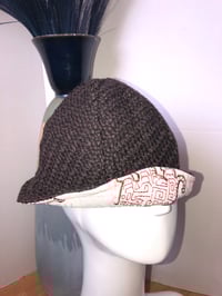 Image 4 of H.O.D. Bucket Hat Cream Linen Embroidery China Dogs W/Solid Brown Woven Knit Side