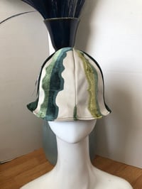 Image 1 of H.O.D. Bucket Hat Green & Cream Accented Velvet W/Reversible Cream Linen Fabric