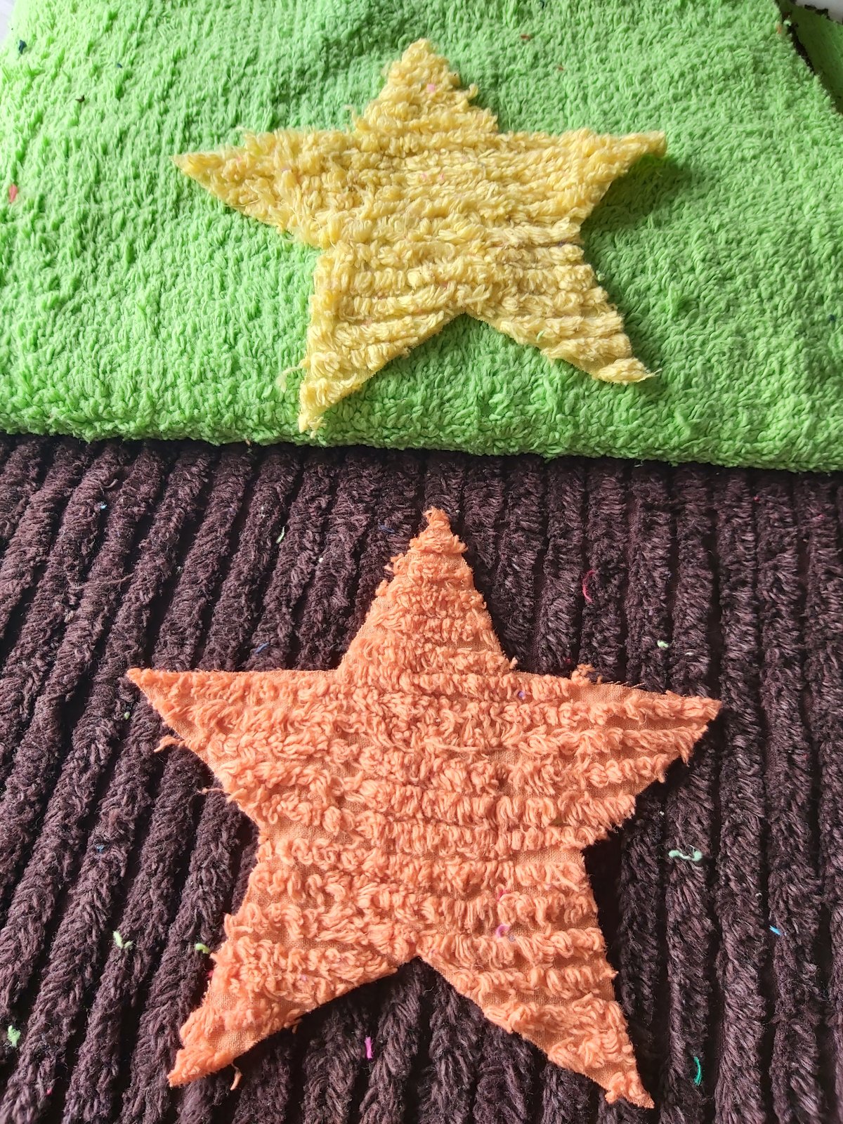 Image of Chenille Star Shorts Brown/lime with yellow/orange stars