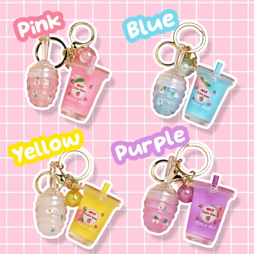 Image of Just Peachy Milk Drink Keychain with Lip Gloss 🍑