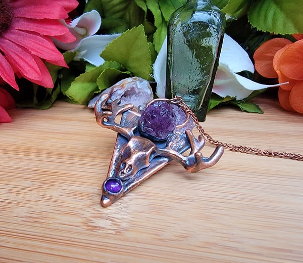 Image of Druzy Amethyst Deer Skull Pendant