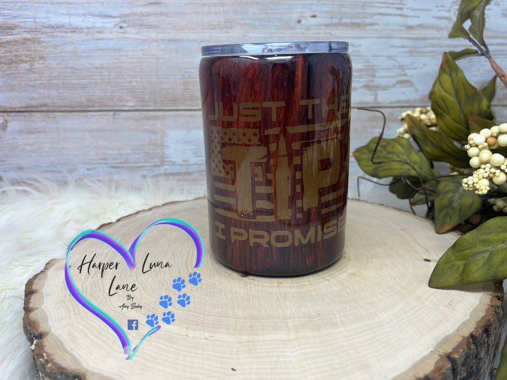 Image of 12 oz Just The Tip I Promise Woodgrain Whiskey Tumbler