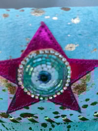 Image 3 of Woodstock cross body / passport bag -Jade turquoise with pink star
