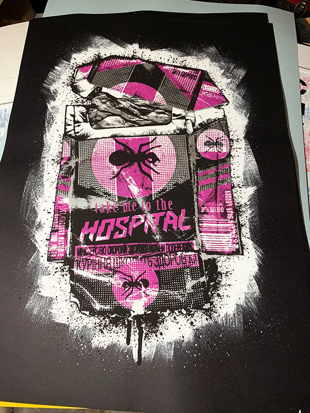 Image of TAKE ME TO THE HOSPITAL - PINK on BLACK - TEST PROOFS
