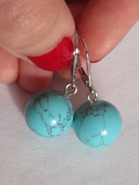 Image 2 of Kate Middleton Princess of Wales Inspired Replikate Turquoise Ball Earrings December Birthstone