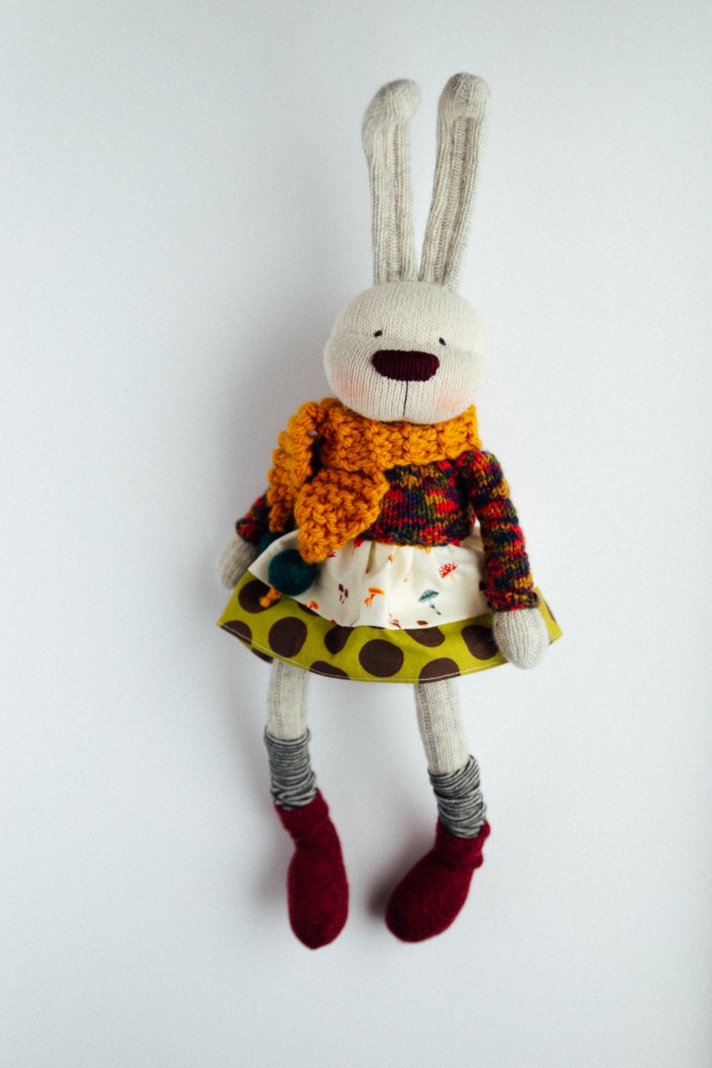 Image of Lief - Waldorf Inspired sock bunny rabbit doll with removable knit sweater and dress 