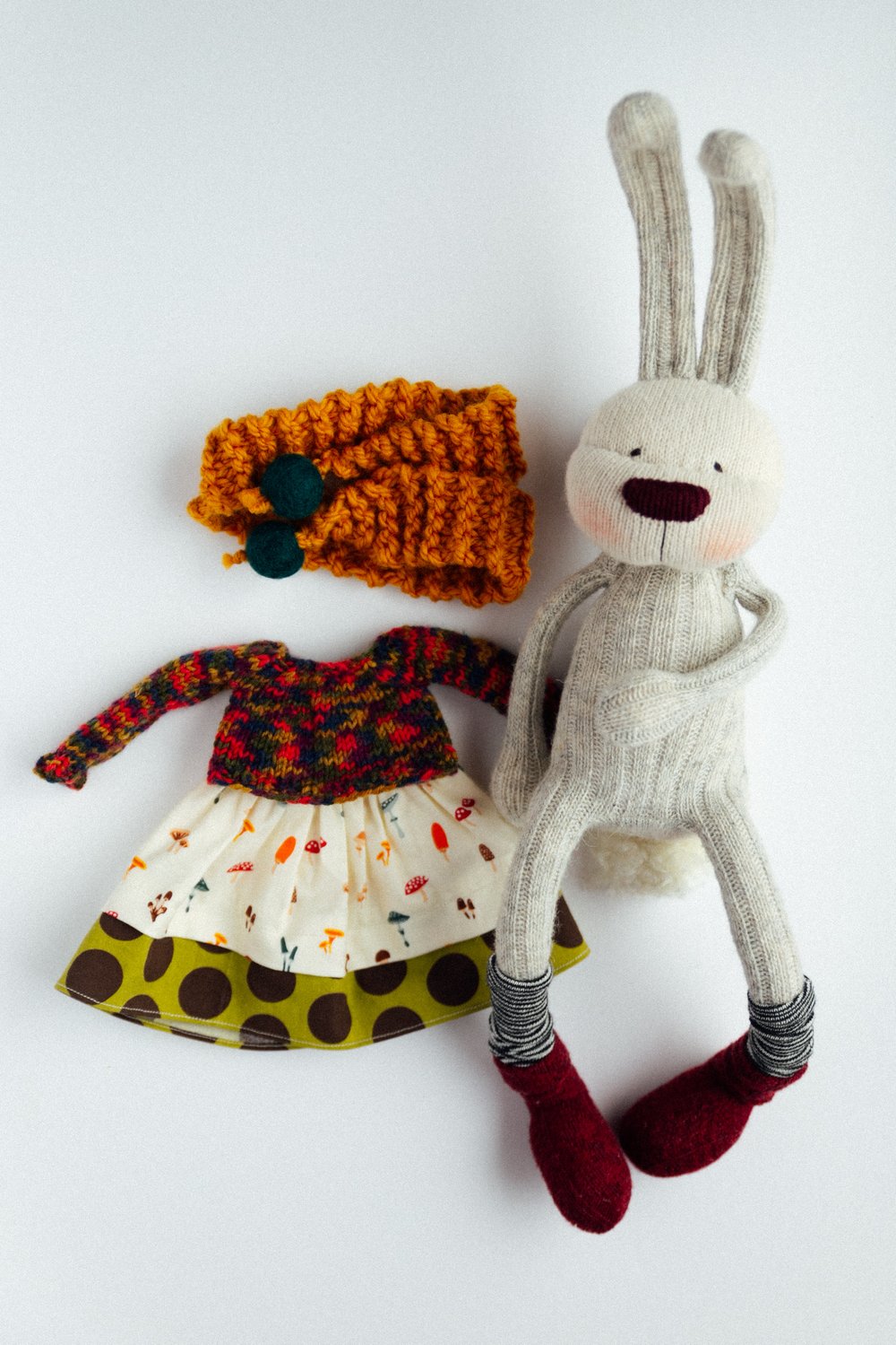 Image of Lief - Waldorf Inspired sock bunny rabbit doll with removable knit sweater and dress 