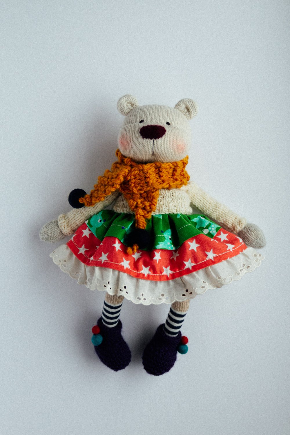 Image of Wanda - Waldorf Inspired sock bear doll with removable knit sweater and dress