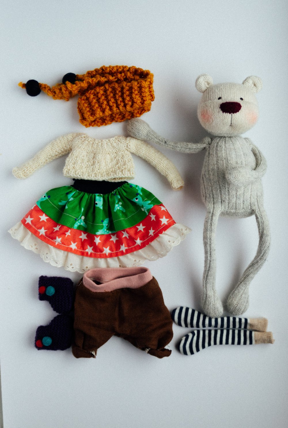 Image of Wanda - Waldorf Inspired sock bear doll with removable knit sweater and dress
