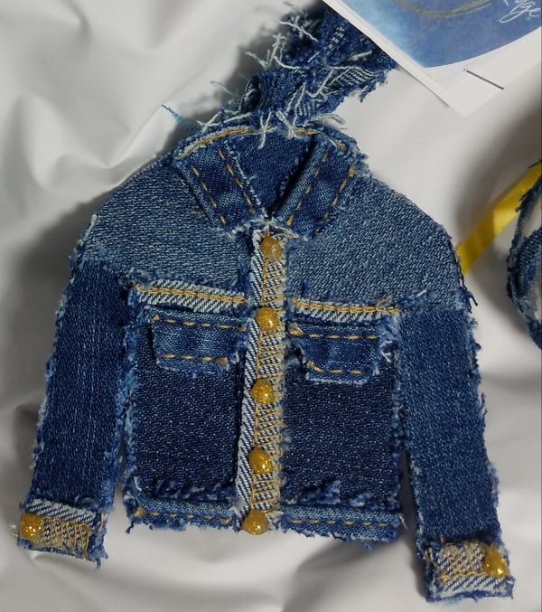 Image of Tasty Raw Edge Denim Style Accent Ornament  “Lil Jean Jacket”  