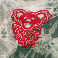 Image 2 of Bear Stamp on Royal Pine / Reverse Tie-Dye T-shirt w/ Red Print