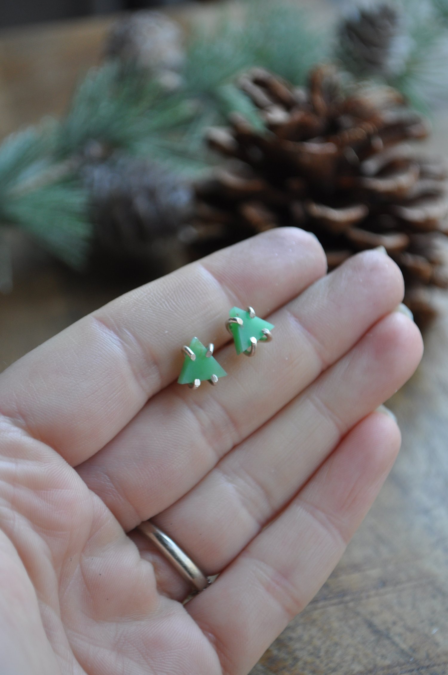 Image of Chrysoprase Triangle Studs in Sterling Silver