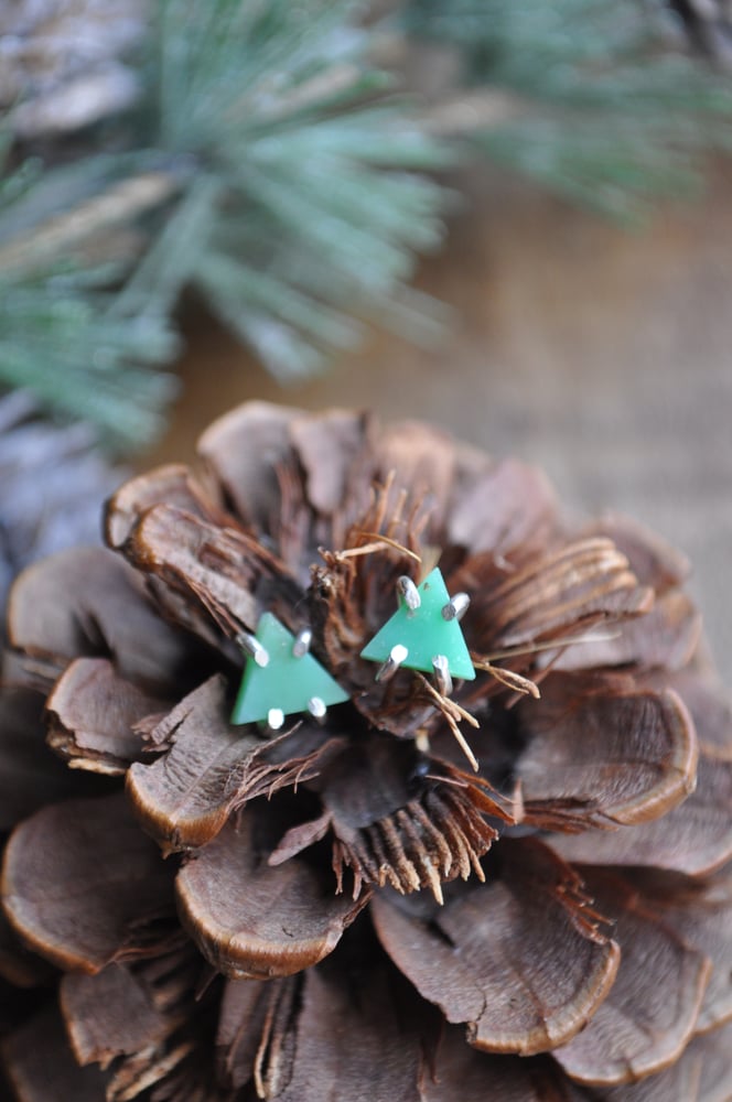 Image of Chrysoprase Triangle Studs in Sterling Silver