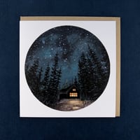 Image 1 of Cabin At Night Greetings Card by Charis Raine Illustration