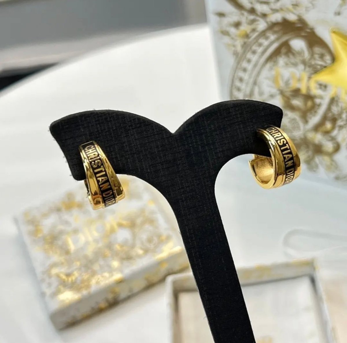 Image of (THIS ITEM JUST SOLD) Auth DIOR Monogram Gold Tone Earrings