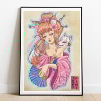 Image 1 of Japanese Fox Demon girl. Kitsune print. Japanese art print. Geisha