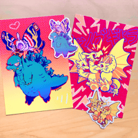 Godzilla, Mothra. Ghidorah Prints + Stickers