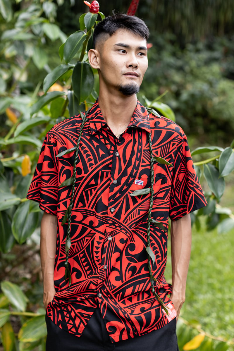 Maluhia Red Aloha Shirt / Pipe Dreams Surf