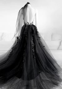Image 2 of Black Tulle Long Prom Dress with Leg Slit, Black A-line Prom Dress