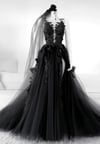 Black Tulle Long Prom Dress with Leg Slit, Black A-line Prom Dress