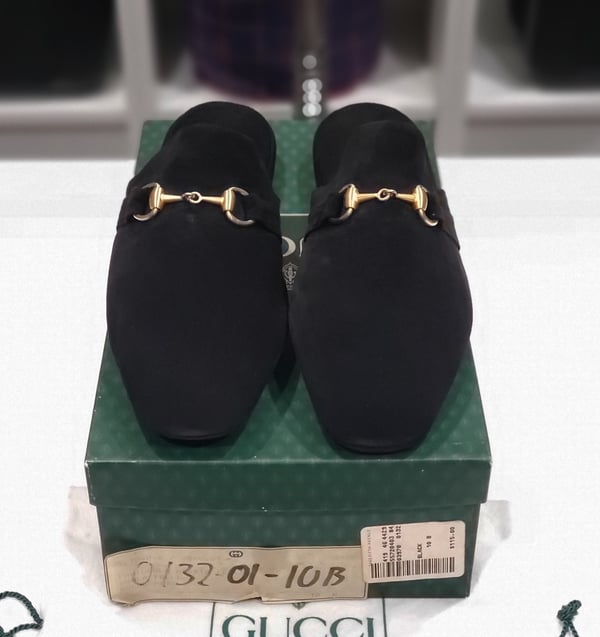 Image of Vtg. Gucci Black Suede Slippers 