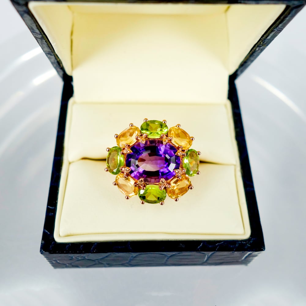 Image of Large 9ct rose gold precious gem cocktail ring. PJ5944