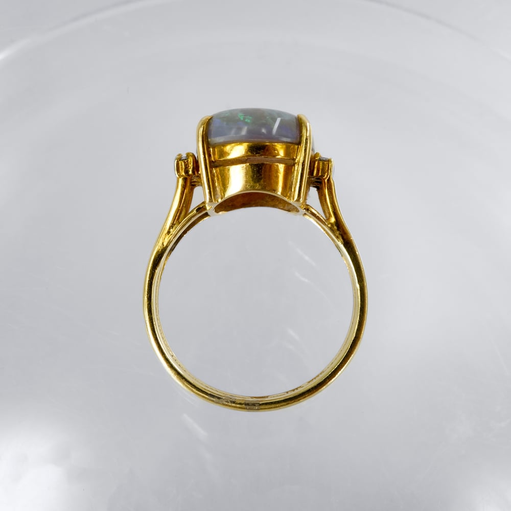 Image of 18ct yellow gold large solid opal & diamond cocktail ring. SH BARRON