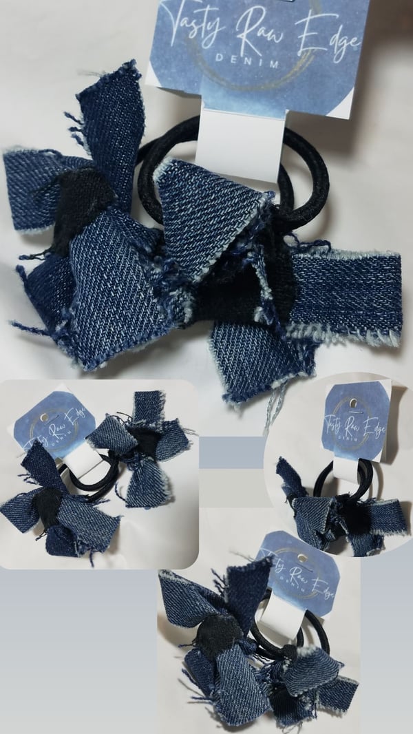 Image of Tasty Raw Edge Denim “Ponytails “ Style Accent Set 